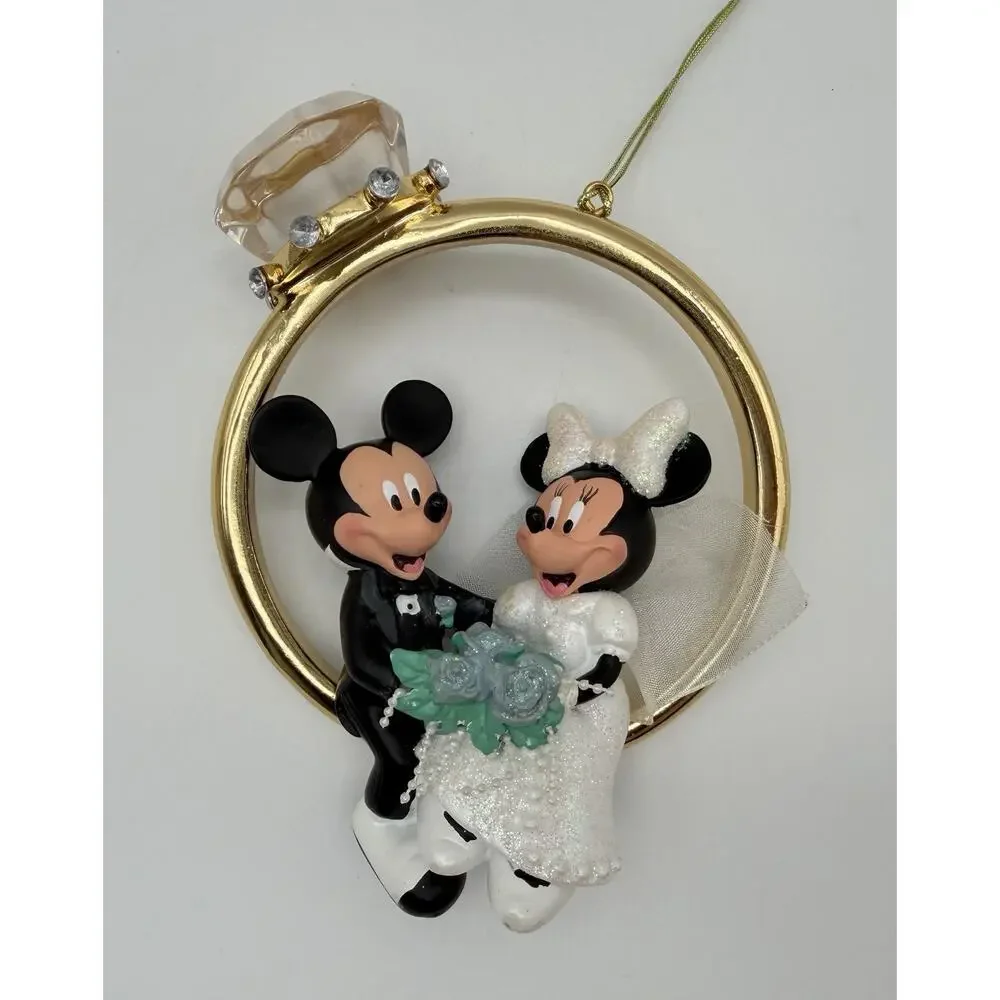 Disney Parks Mickey Mouse & Minnie Mouse Wedding Ring Engagement Ornament NWT